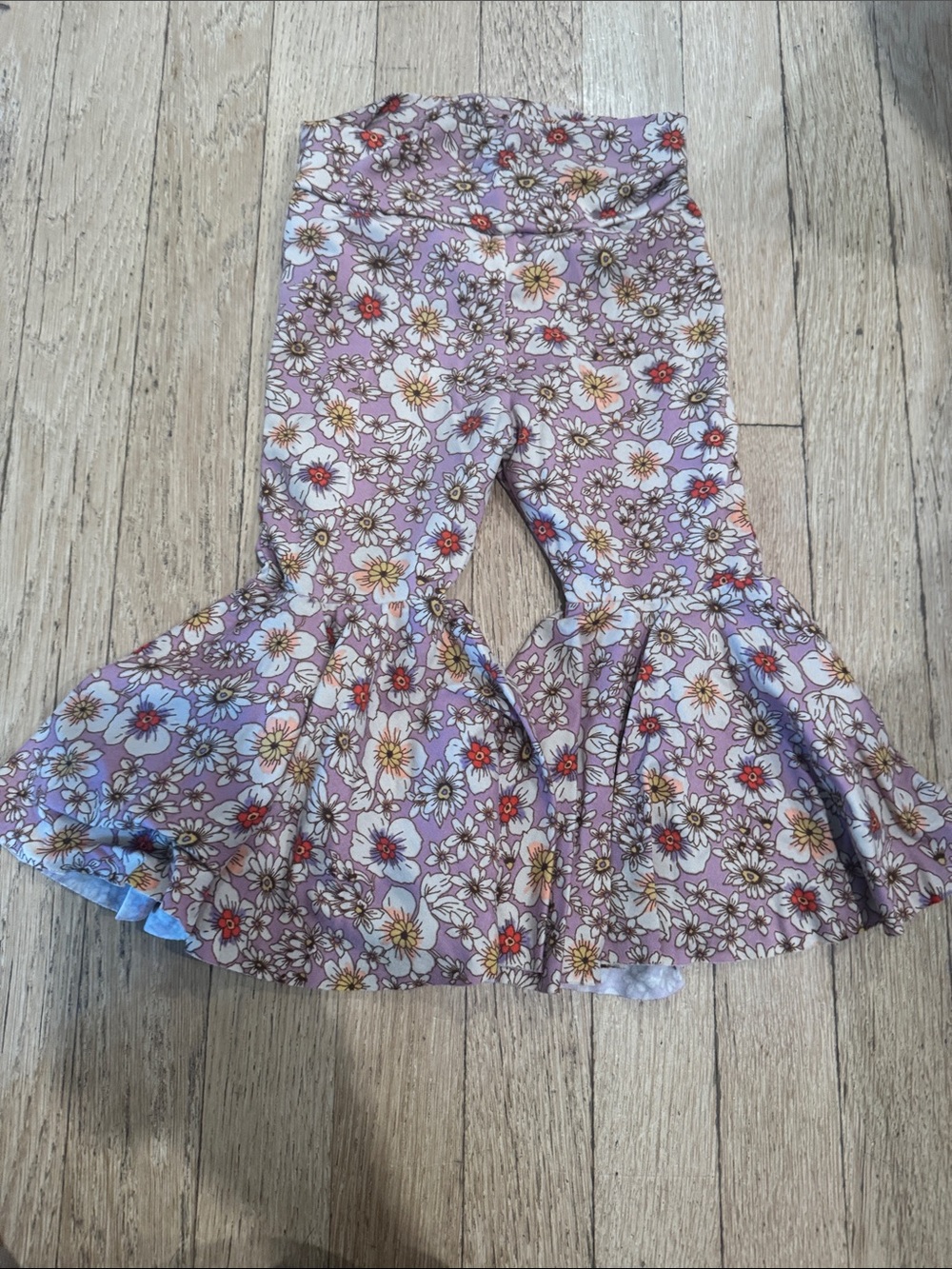 Kids Floral Bell-Bottom Pants - Lavender